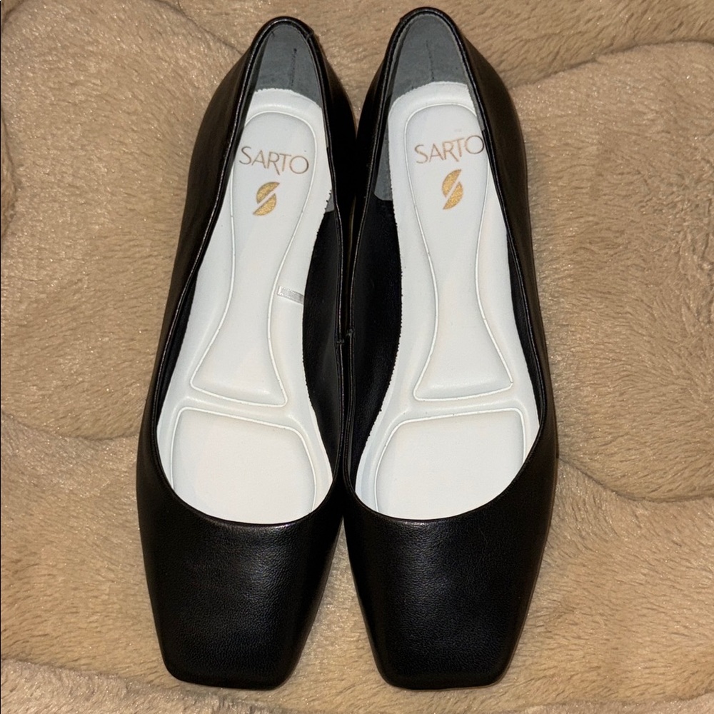Franco Sarto Black Leather Square Toe Flats